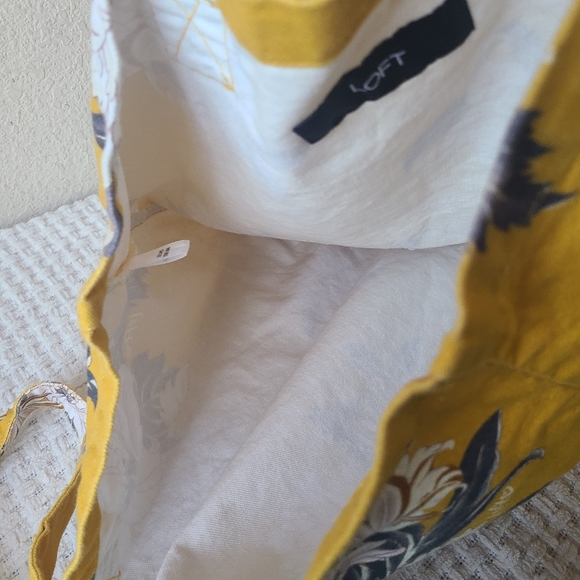 Loft Floral Print Fabric Yellow Tote Bag - Picture 10 of 12